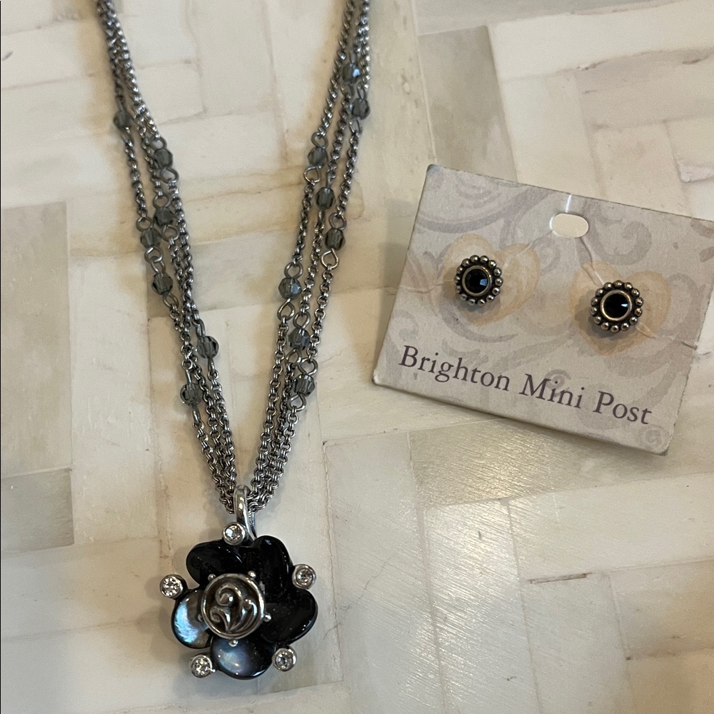 Brighton Silver and Black Floral Sparkle Necklace Set